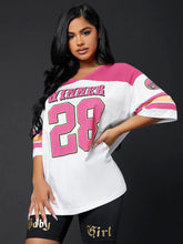 Colorblock & Letter Graphic Drop Shoulder Longline Tee